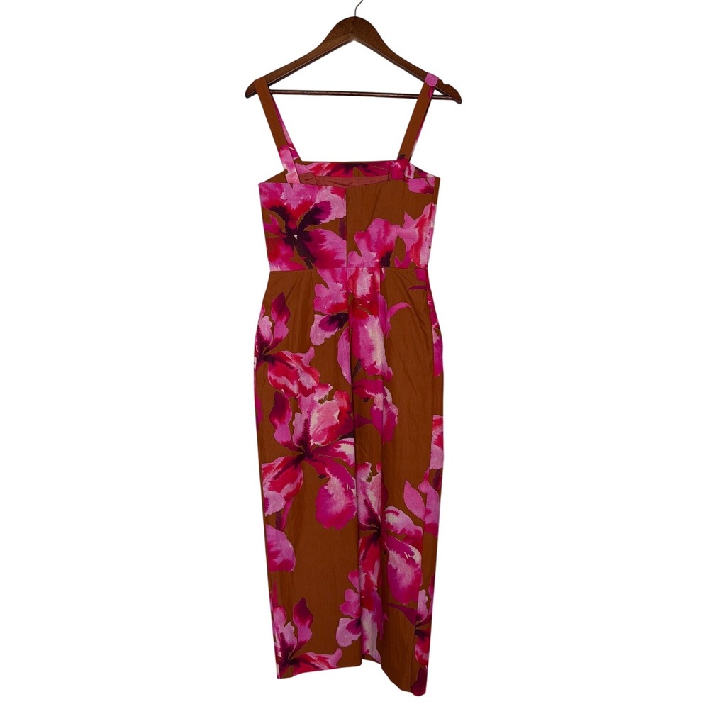 AMUR Pink Floral Midi Sheath Dress Square Neck Brown Pink Wedding Guest Size S - Picture 3 of 5